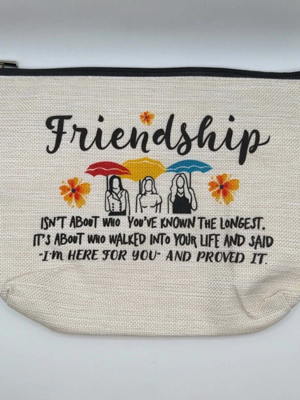 Friendship Canvas Pouch - Beige with Colorful Umbrellas